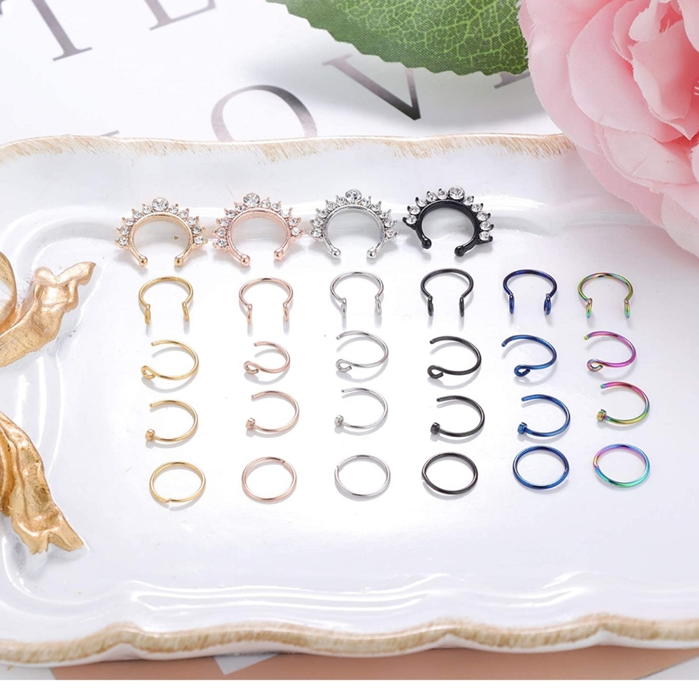 28PCS S. Steel Fake Septum Ring Nose